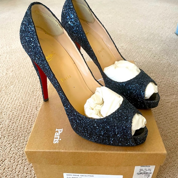 EUC CHRISTIAN LOUBOUTIN VERY PRIVE 120 GLITTER IN BLUE MARINE 41